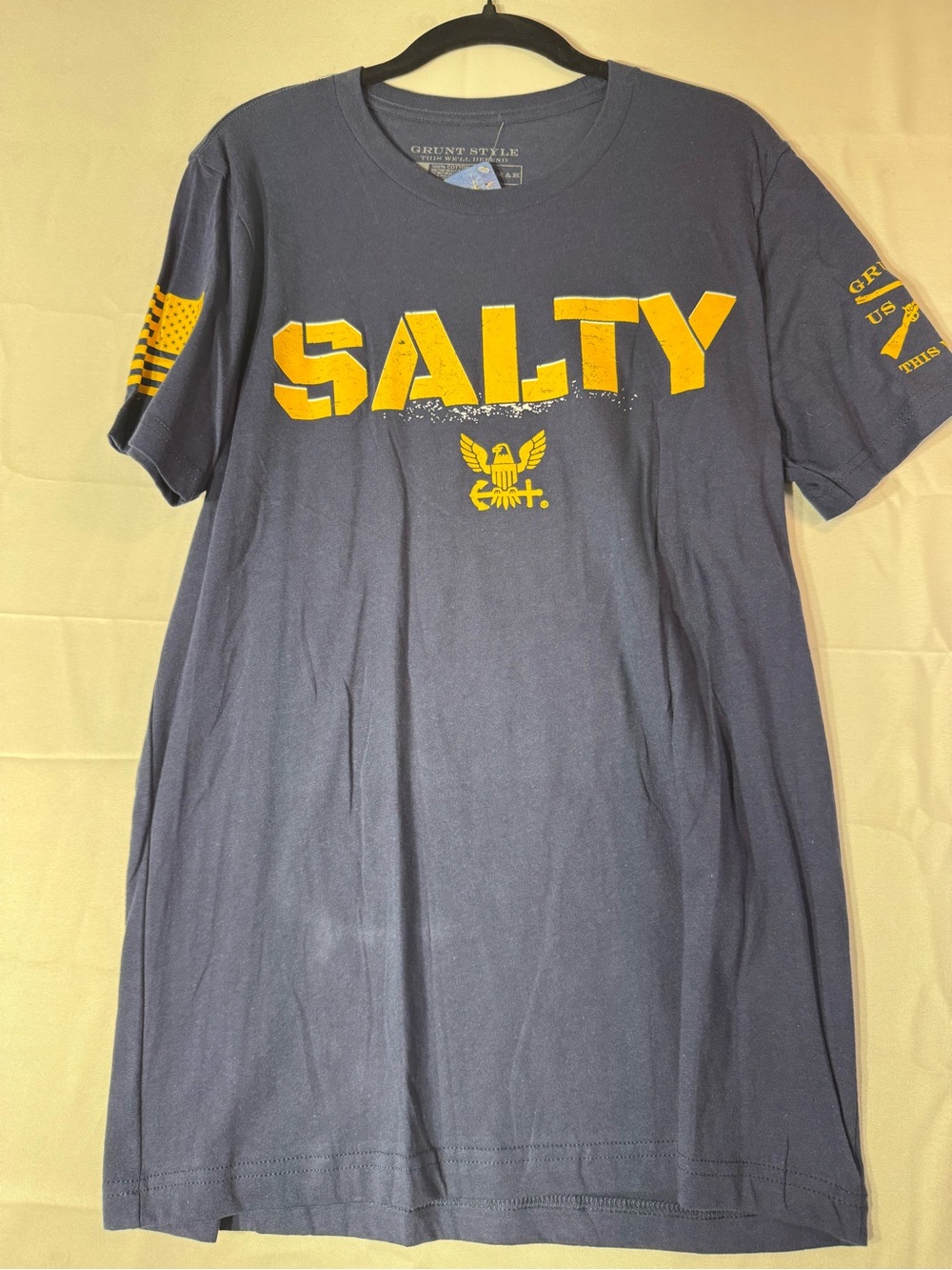 Grunt Style Medium Navy Blue 'SALTY' Graphic Tee with Yellow Print